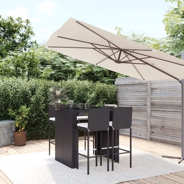 The Living Store Set bar da giardino 5 pezzi con cuscini in poly rattan nero