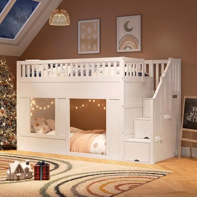 Letto a Soppalco Bambino 90x200cm - Xylo - Multifunzione con Armadio-Scala, Bianco