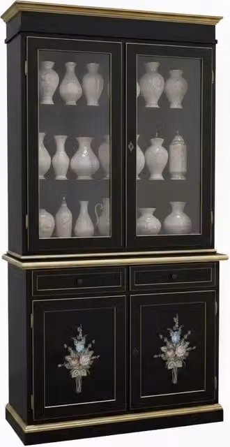 Cristalliera Shabby Chic Mobili 2G in Legno Nero con Decorazioni Oro e Vetro L: 105 cm, P: 42 cm, H: 206 cm – 3