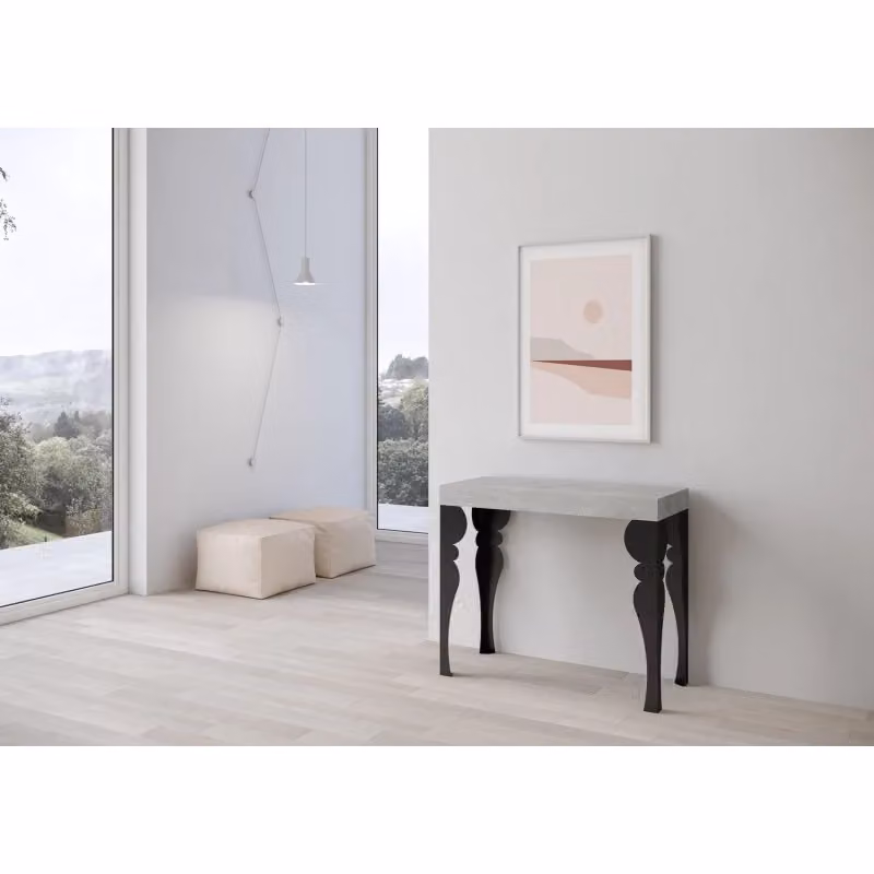 Consolle allungabile Itamoby Paxon Premium con telaio antracite e finitura cemento L/P: 90 x 40/300 cm – 2