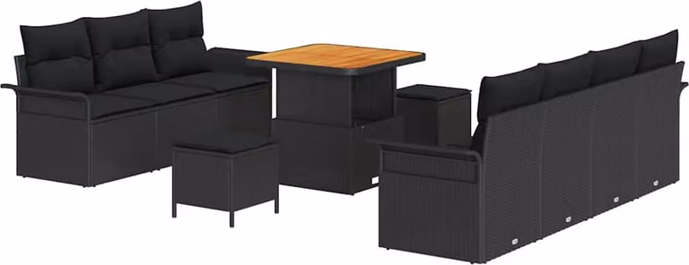 Set Divano da Giardino con cuscino 10 pcs Nero polyrattan