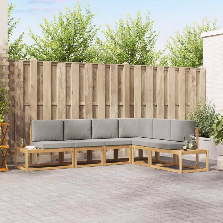 Set di divani da esterno ad angolo vidaXL in legno di acacia con cuscini inclusi, disponibile in marrone o grigio