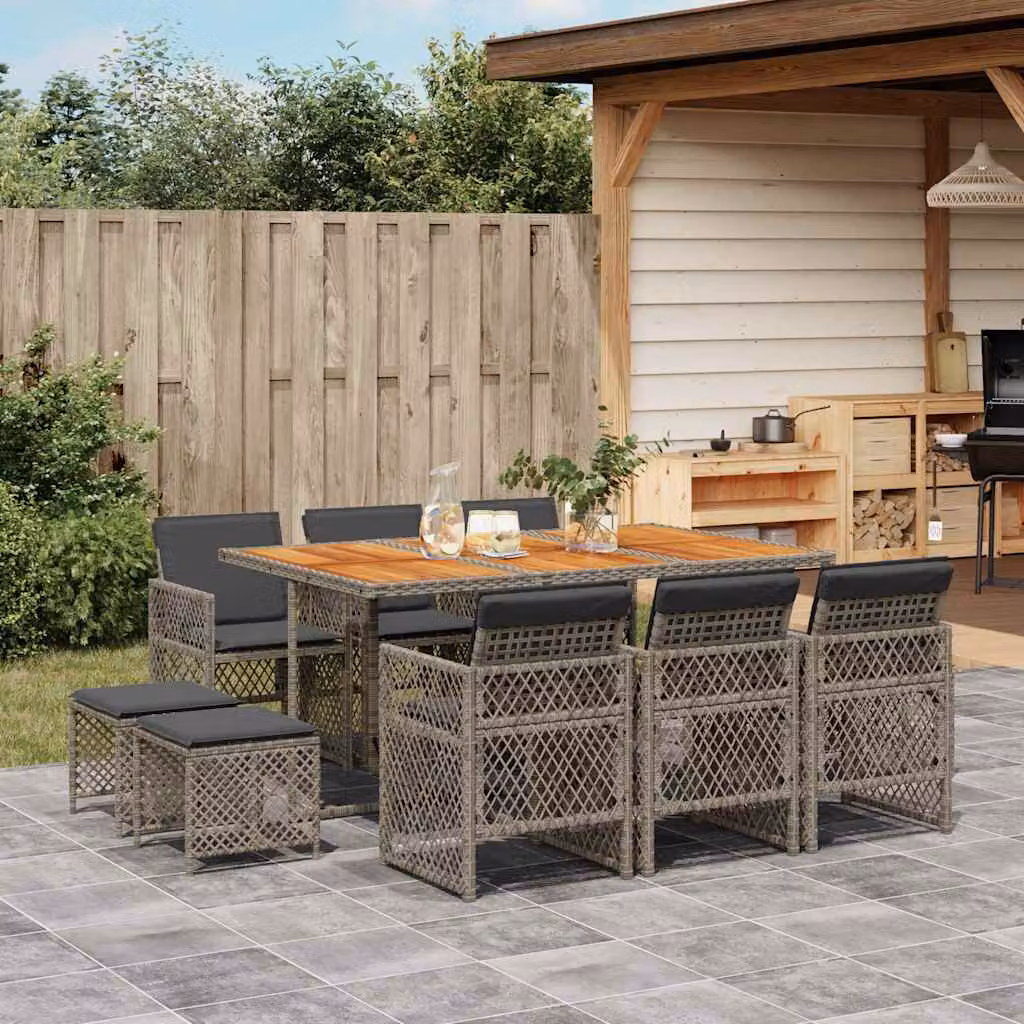 vidaXL Set da Pranzo da Giardino 11pz in Polyrattan e Legno di Acacia Grigio – 1