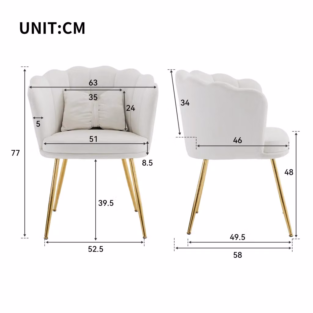 Sedia imbottita in velluto beige con schienale a petalo e gambe in metallo dorato MIVRAY – 2