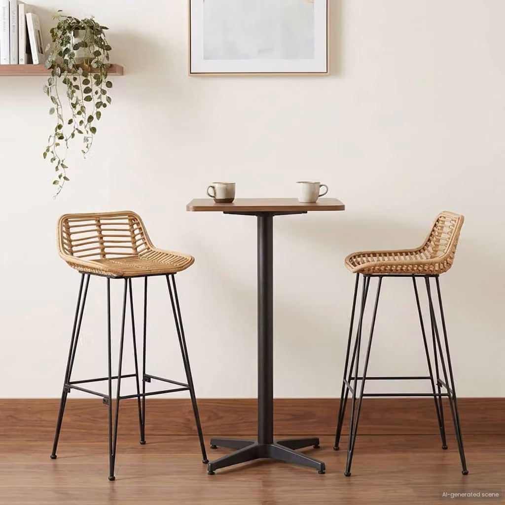 Sedia da bar vidaXL in rattan e metallo marrone L: 44 cm, P: 46 cm, H: 91 cm