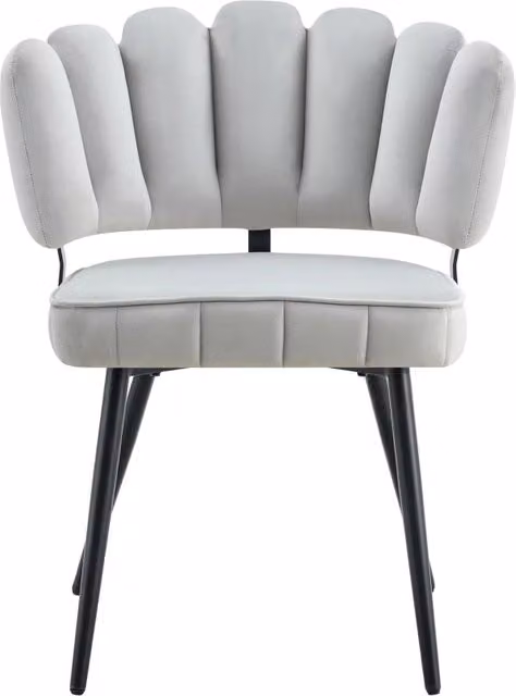 Set di 2 sedie da pranzo con schienale a fiore in velluto grigio chiaro e gambe in metallo nero, altezza 80 cm