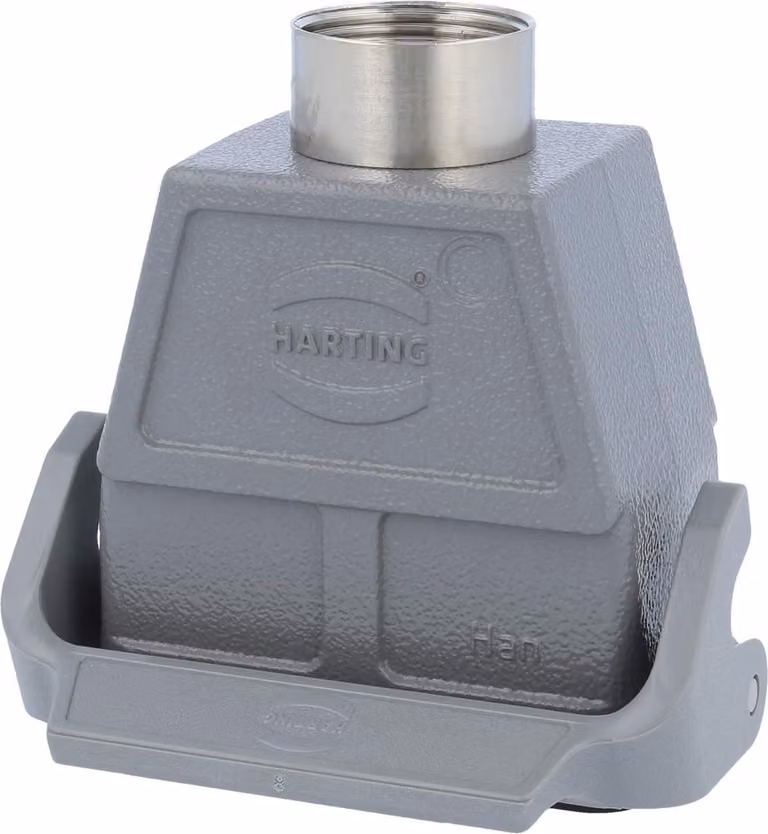 HARTING Han 10B Alloggiamento connettore alto, 1xPG21 uscita cavo diritta, con 1 staffa longitudinale Vite PG21 Area di serraggio