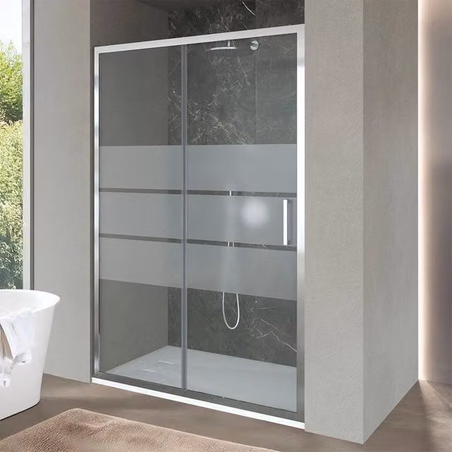 Box doccia a nicchia Ted con porta scorrevole in vetro serigrafato, L: 150 cm, H: 200 cm, Spessore: 6 mm