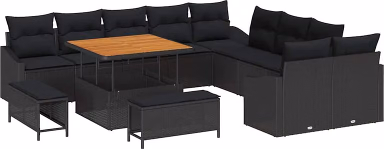 Set Divano da Giardino con cuscino 13 pcs Nero polyrattan