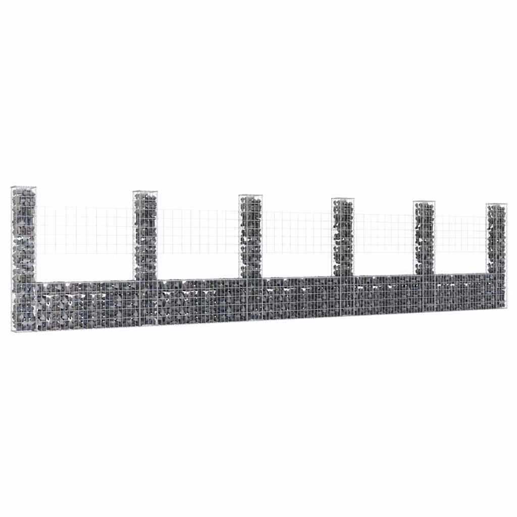 Cesto Gabbione a U vidaXL in metallo grigio con 6 pali in ferro L: 620 cm, P: 20 cm, H: 150 cm