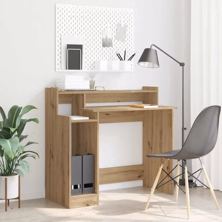 Scrivania moderna vidaXL in legno e MDF color rovere, L: 97 cm, P: 45 cm, H: 90 cm