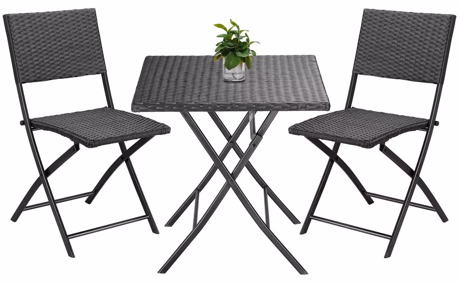 Set da giardino - Set da pranzo - 3 pezzi, rattan sintetico nero - 2 posti a sedere