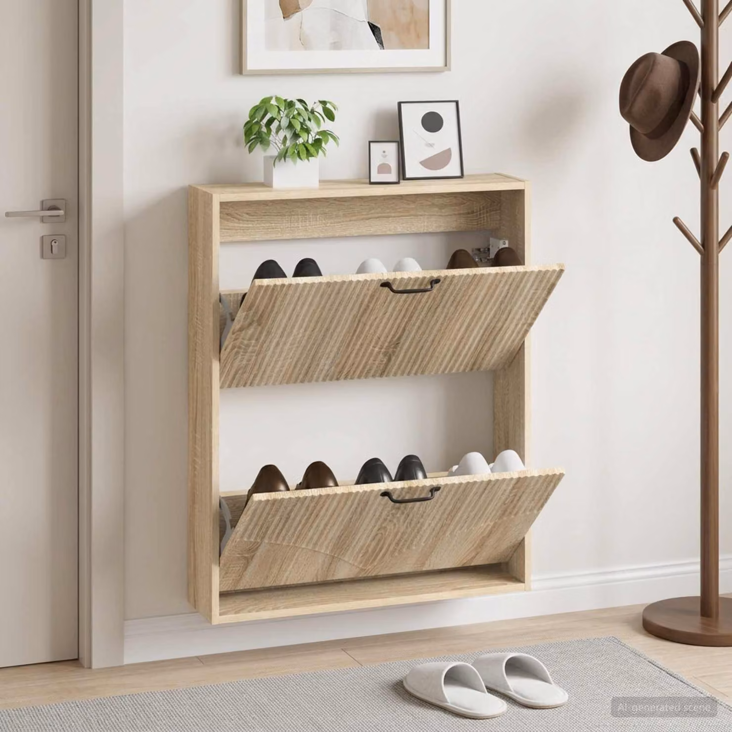 Mobiletto per scarpe da muro moderno vidaXL HOORN in legno e metallo, L: 71 cm, P: 17 cm, H: 86 cm