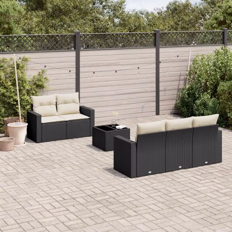 vidaXL Set Divano da Giardino a L con 6 Pezzi, Polyrattan Nero con Cuscini e Tavolino da Caffè