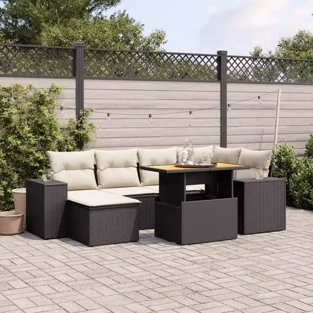 Set Divani da Giardino con Cuscini 7pz Nero Polyrattan 3272736