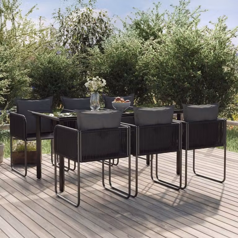 Set da pranzo da giardino vidaXL in metallo e vetro nero, 7 pezzi