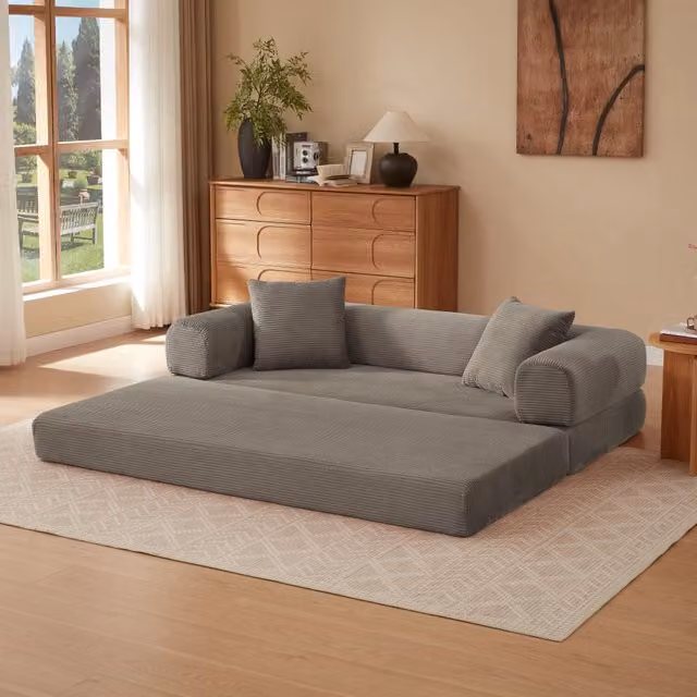 Divano letto modulare REDOM in tessuto velvet color beige o grigio, L/P/H: 41 x 41 x 99 cm