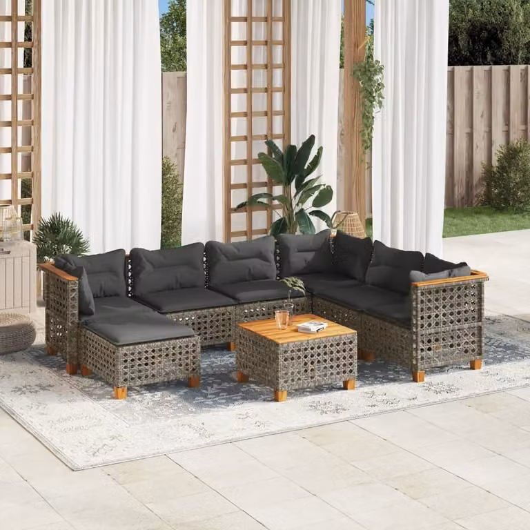Maison Exclusive - Set da giardino 8 pezzi con cuscini grigio in polyrattan