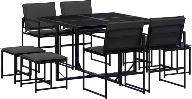 Set da Pranzo da Giardino 9 pz | Set Salotto da Giardino con Cuscini Nero in Textilene