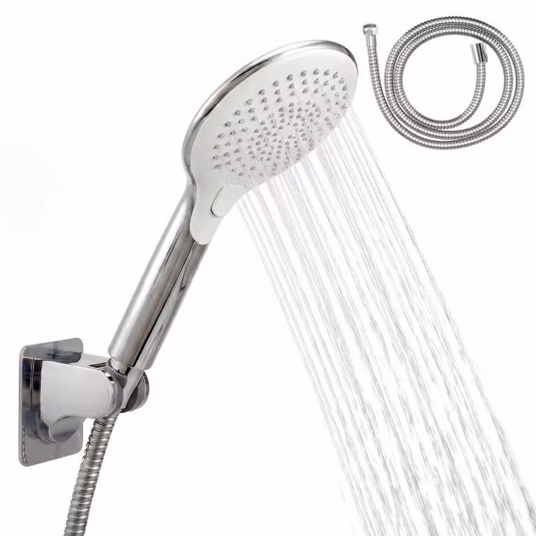 Set di soffioni doccia eluno, completo di tubo flessibile e supporto a parete, colore bianco