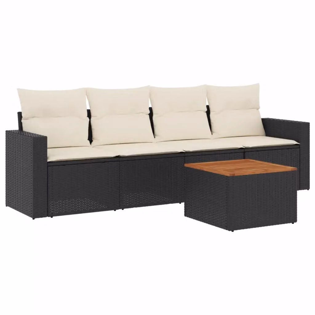 Set di divani da giardino vidaXL in 5 pezzi con polyrattan e cuscini inclusi nero – 2