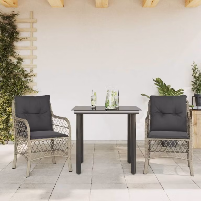 Maison Exclusive - Set da Bistrò 3 pz con Cuscini Grigio Chiaro in Polyrattan
