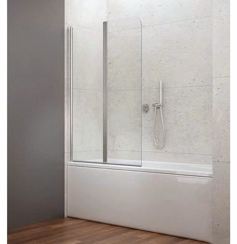 Aqualine Wila - Schermo da bagno pieghevole 900x1400 mm, alluminio lucido/vetro chiaro AQ5742