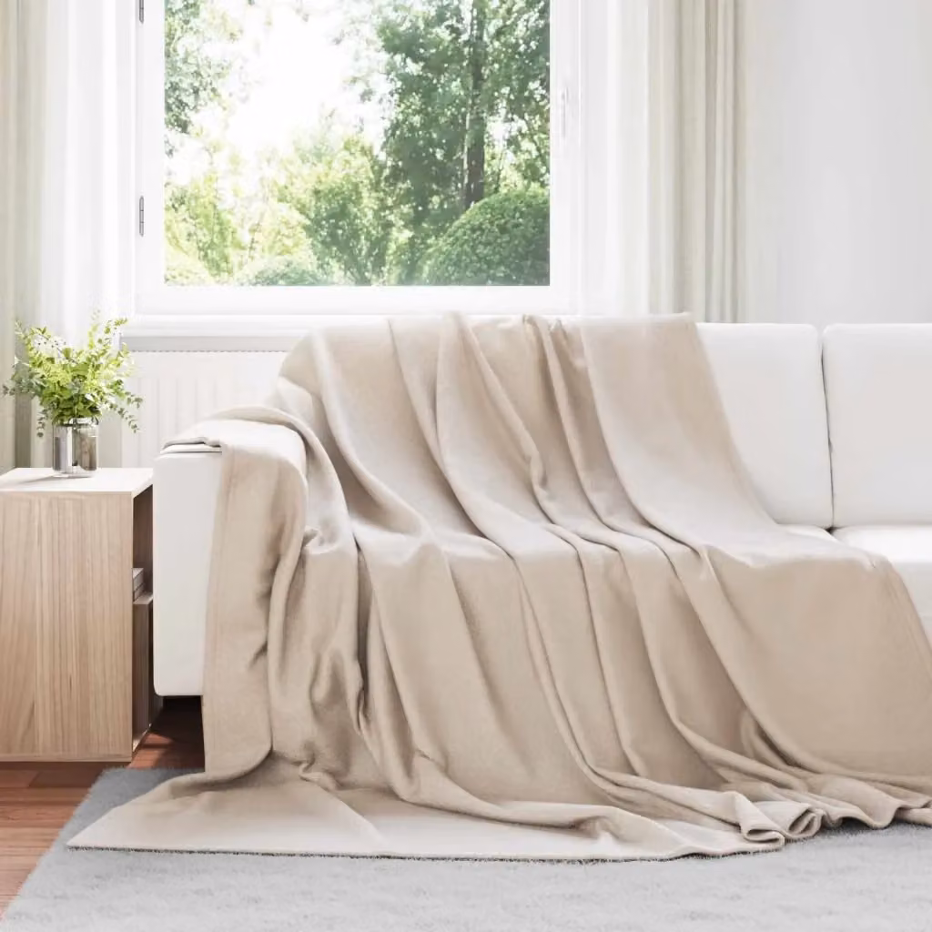 Set di 6 coperte in pile beige per adulti, L 240 cm x P 220 cm – 2