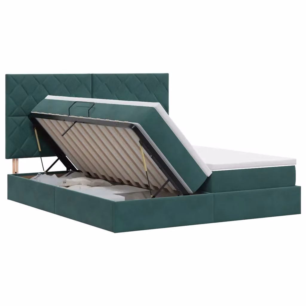 Letto con Contenitore Moderno vidaXL in Velluto Verde con Base Lift Up L: 200 cm, P: 200 cm, H: 140 cm – 2