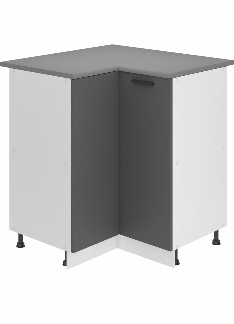Base da cucina Belini, base da cucina larga 90 cm. Base per cucina SNP con piano di lavoro. Mobile da cucina ad angolo con 1 anta, argento opaco