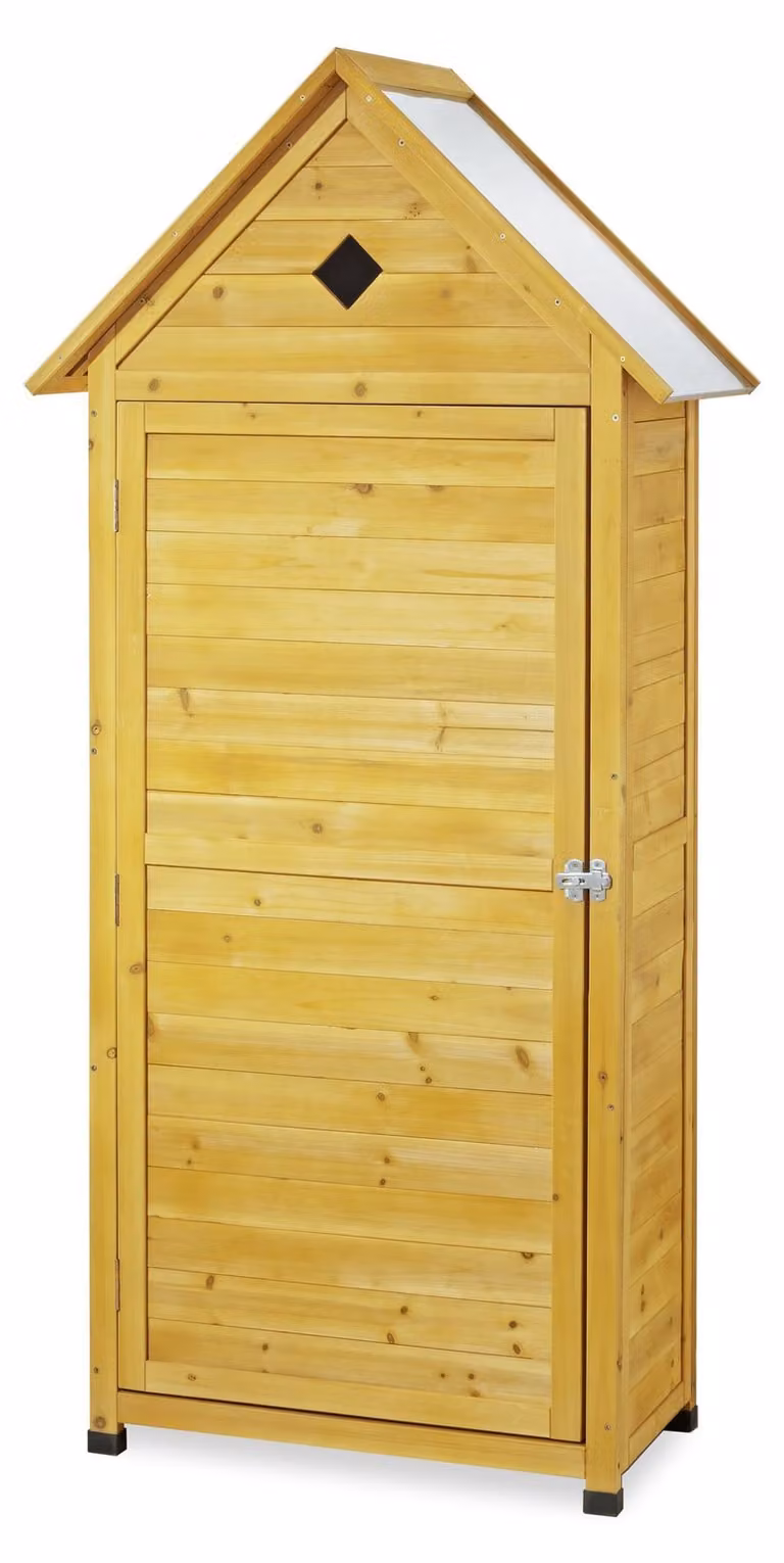 Armadietto da giardino in legno marrone - 70x35,5x177 cm - Resistente all'acqua - Contenitore per esterni