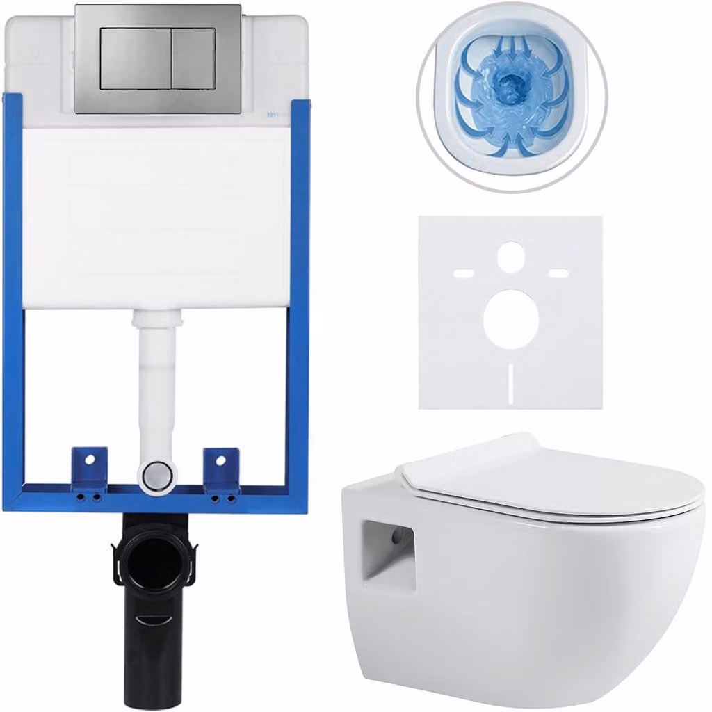 Set completo per WC sospeso Lite/Dure - bianco lucido - pulsante per WC Classic, grigio scuro - da incasso - 51x35 cm