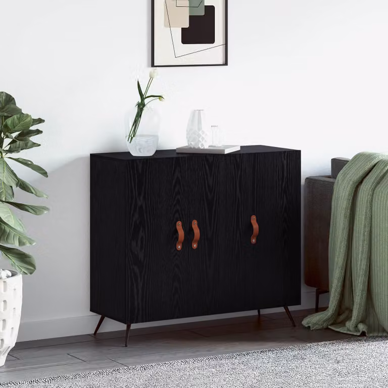 Credenza moderna vidaXL in legno MDF nero L: 89,5 cm, P: 34 cm, H: 80 cm