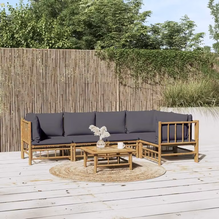 Maison Exclusive - Set da giardino da 6 pezzi con cuscini in bambù grigio scuro