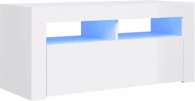 Mobile TV multimediale mensola TV credenza mobile TV per sala da pranzo soggiorno camera da letto con luci LED finitura lucida 90 x 35 x 40 cm bianco 02_0026661