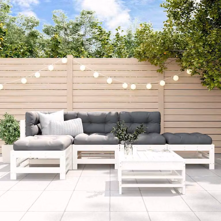 vidaXL Set Salotto da Giardino 6 pz in Legno di Pino Bianco con Cuscini, Forma a L, Orientamento Sinistro