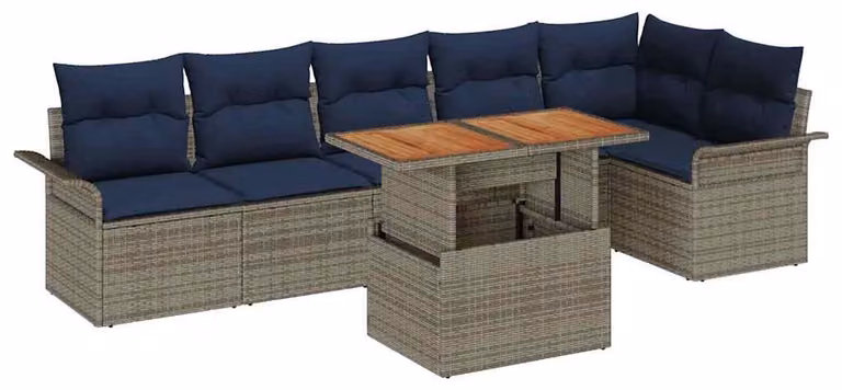 Set Divano da Giardino 7 pcs Grigio Poly Rattan