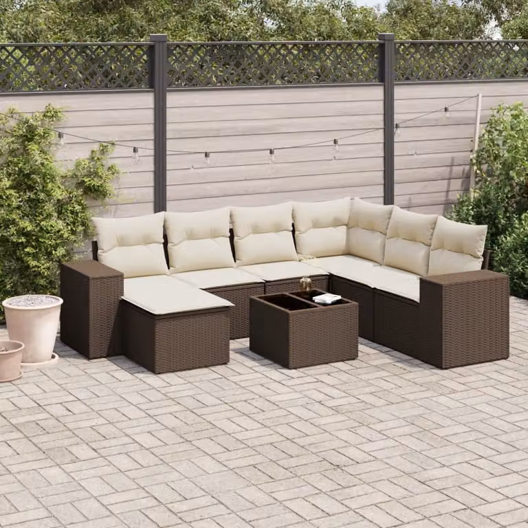 vidaXL Set Divani da Giardino 8 pz in Polyrattan Marrone con Cuscini e Tavolino da Caffè