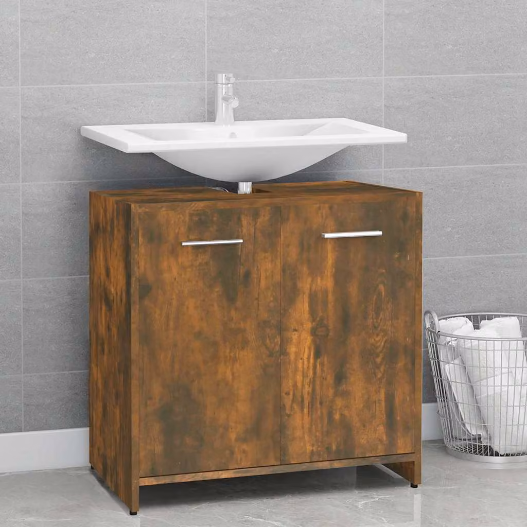 Armadietto da bagno moderno vidaXL in legno multistrato color rovere fumo, sospeso, L 60 cm x P 33 cm x H 60 cm