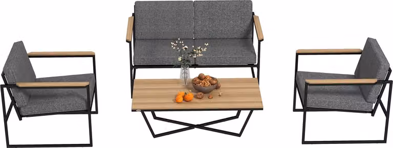 Set mobili da giardino per 4 persone, set mobili da balcone resistente alle intemperie con 2 divani, 2 sedie, cuscino del sedile, tavolino, gruppo posti a sedere per esterni, mobili da giardino, set da giardino per giardino, terrazza, balcone, grigio Aoso