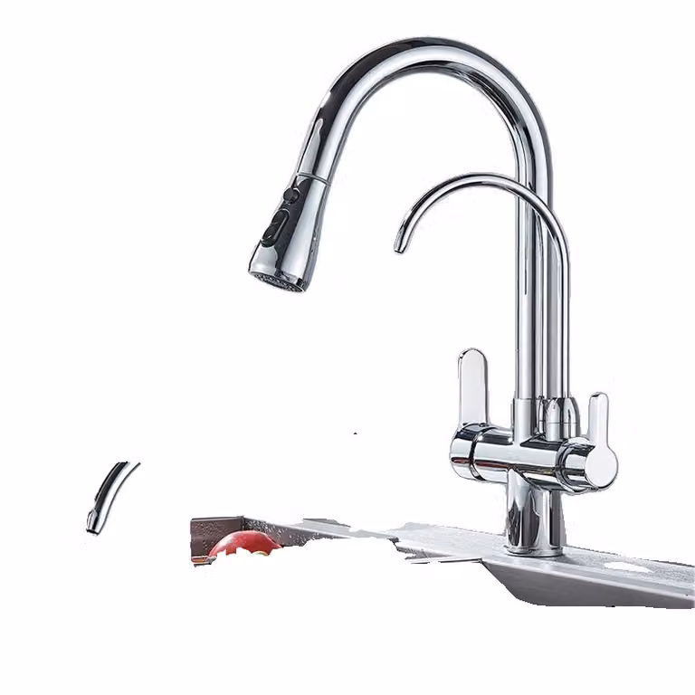 Miscelatore da cucina, a due manopole, con funzione spray estraibile, colore bianco