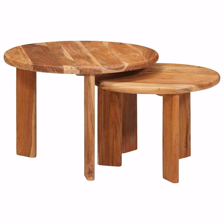 Set di 2 tavolini da caffè nido vidaXL in legno di acacia marrone, design moderno e rotondo, Ø 50 x 40 cm