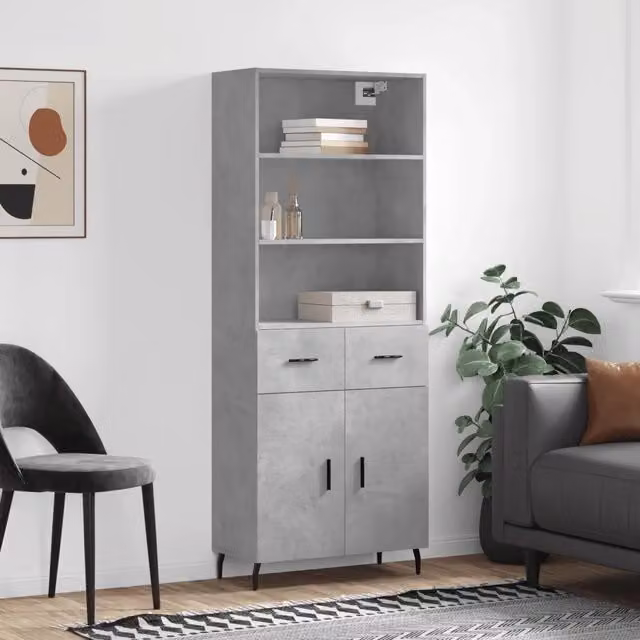 Credenza moderna vidaXL in legno e metallo, colore grigio, L: 69,5 cm, P: 34 cm, H: 180 cm – 1