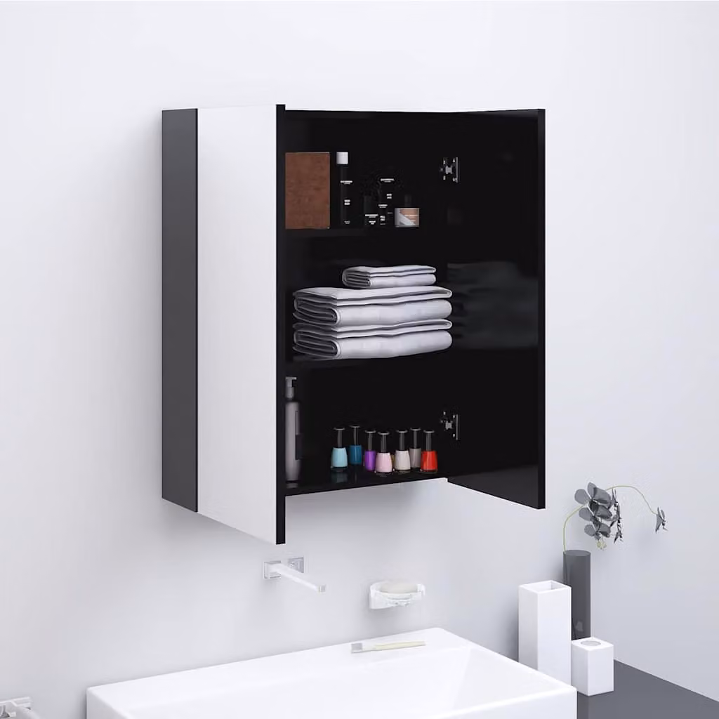Armadietto a specchio da bagno moderno vidaXL in MDF antracite lucido L: 60 cm, P: 15 cm, H: 75 cm