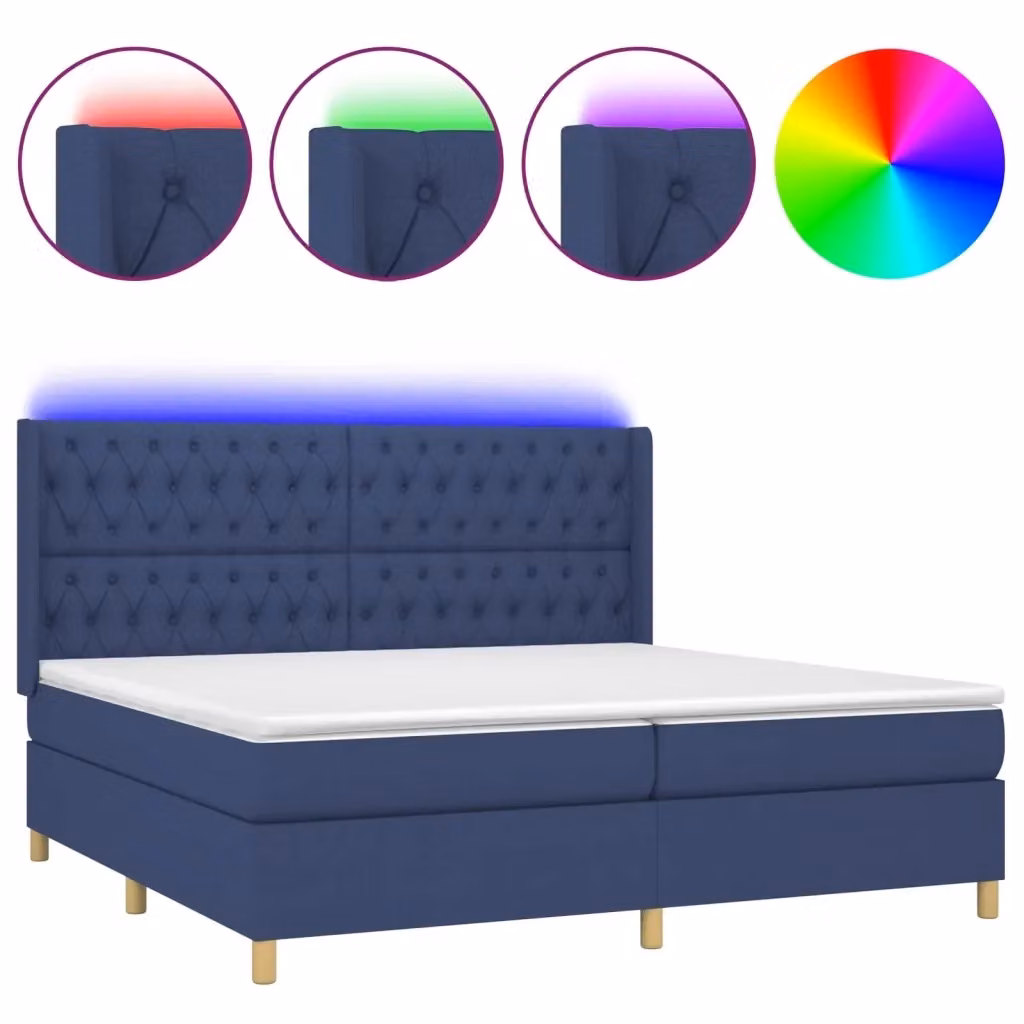 Letto a molle con materasso vidaXL in tessuto bianco e blu con illuminazione LED e porta USB L/P/H: 200 x 200 x 203 cm – 2