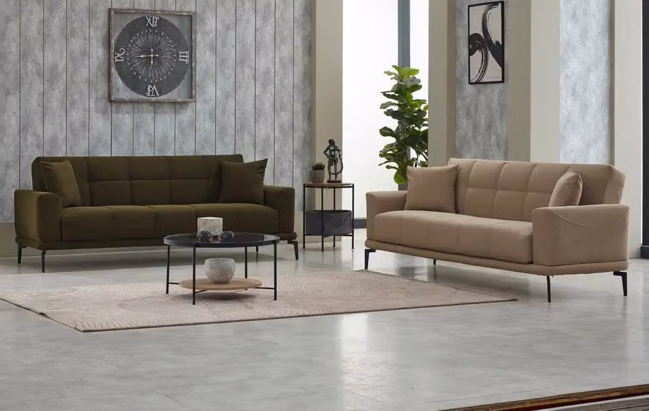 Komplette Stoff Dreisitzer Couch Polstersofa Sofa 2tlg Mehrfarbig Set