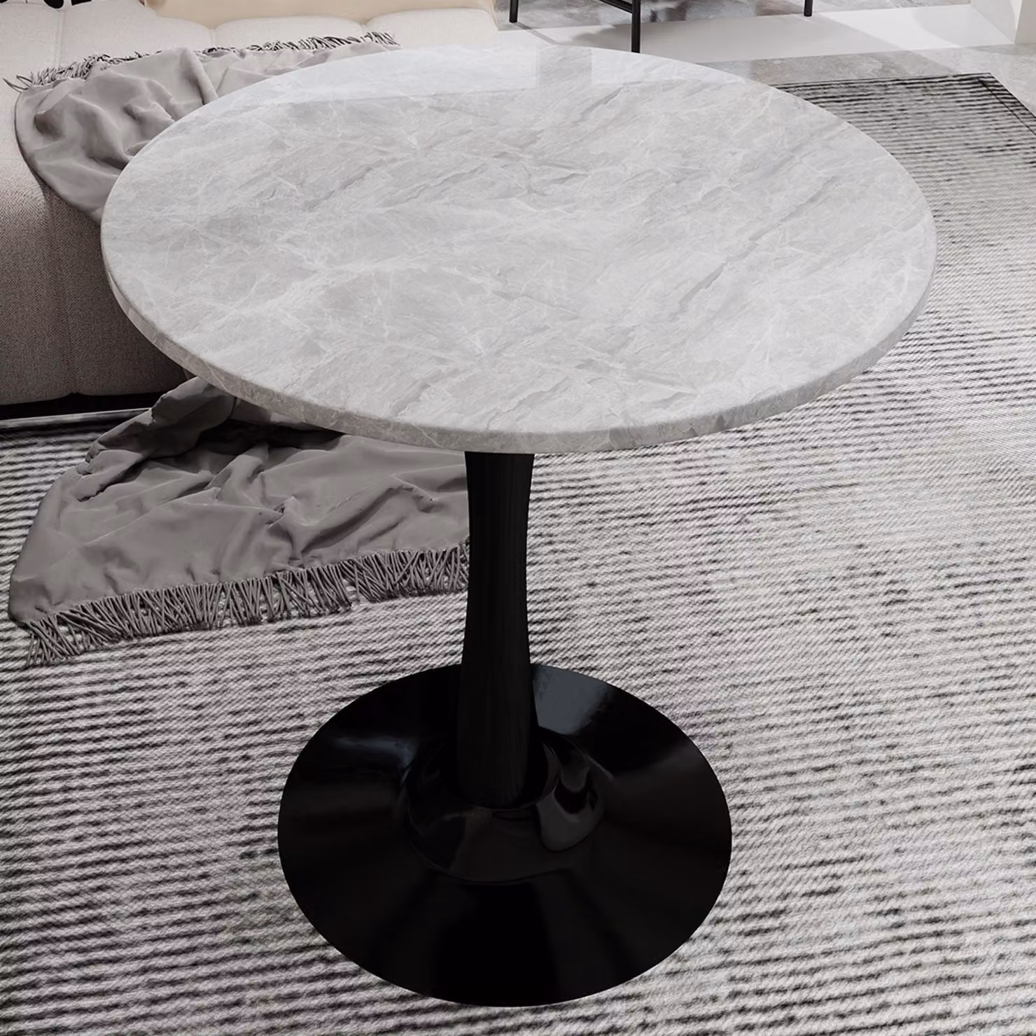 Tavolino STILVORA da 27,6 pollici con piano rotondo in marmo con venature grigio chiaro Tavolino da caffè adatto per 2-4 persone, tavolo da pranzo con venature, perfetto per diversi stili di arredamento