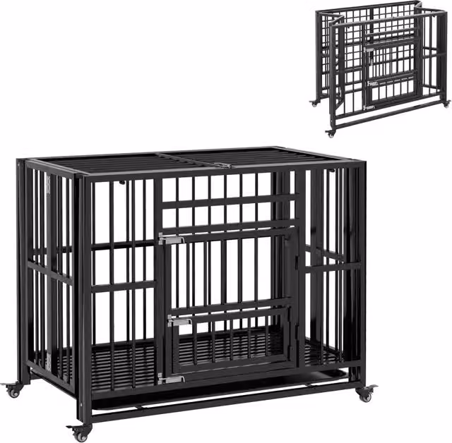 Gabbia per cani con ruote XYLO in metallo nero L: 94 cm, P: 58 cm, H: 78 cm – 1