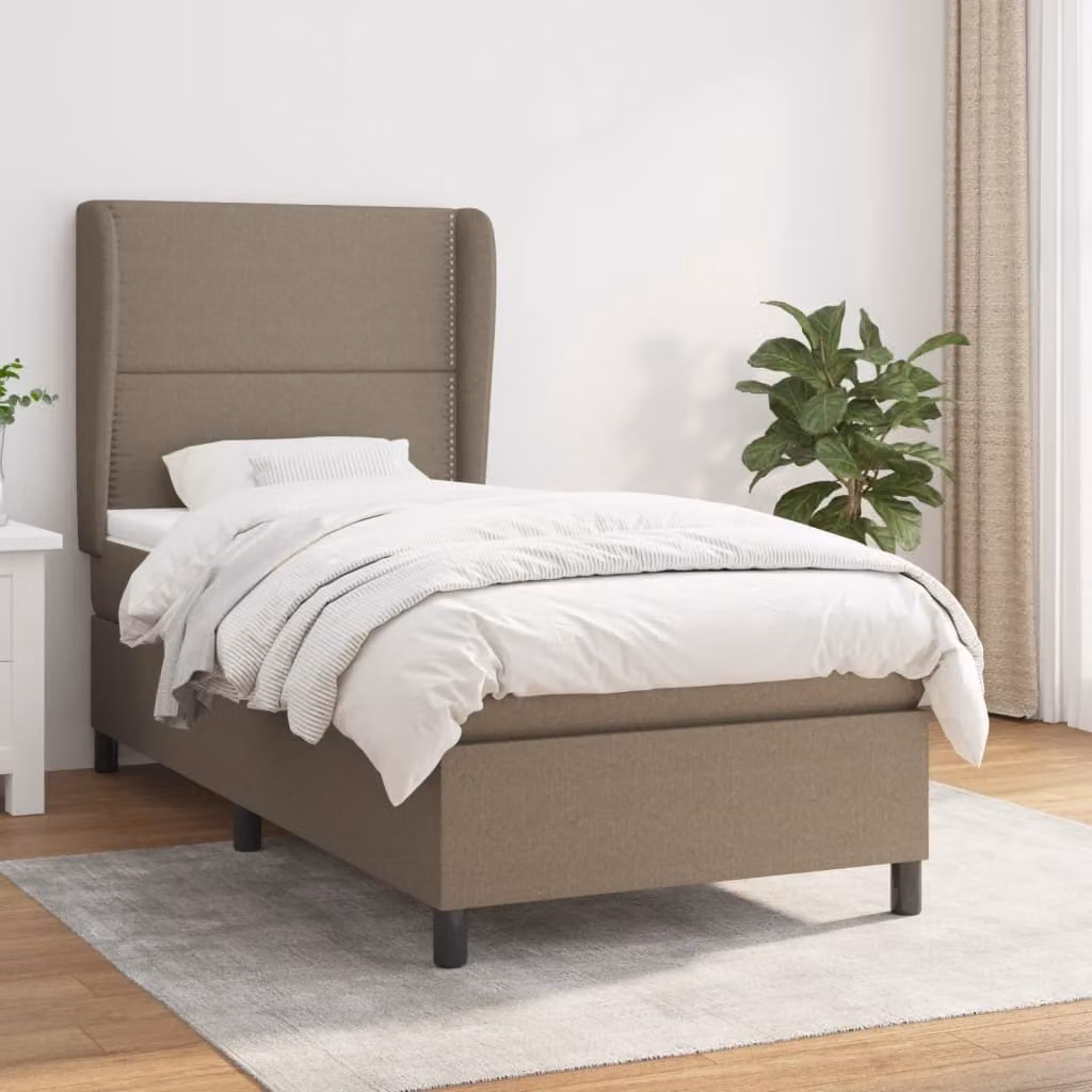 The Living Store Letto a molle con materasso Taupe 90x190 cm in tessuto