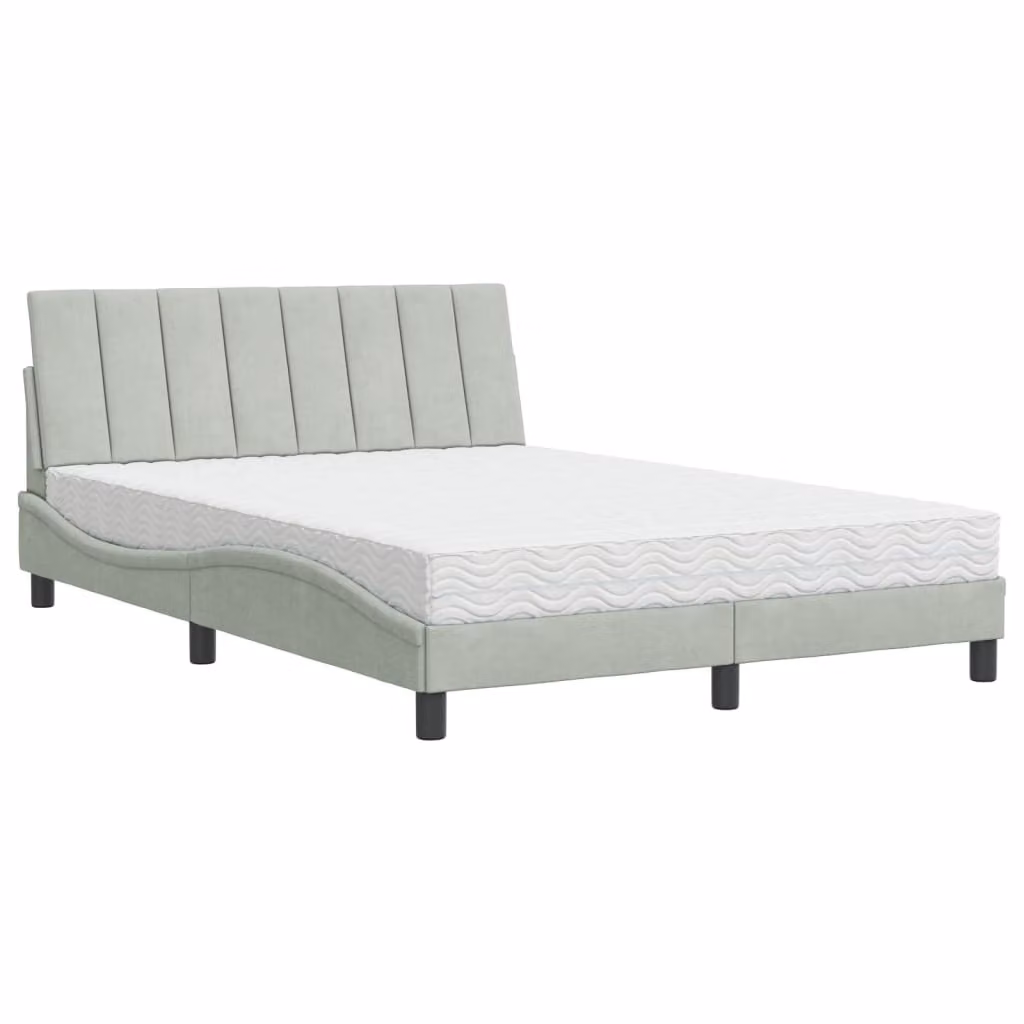 Letto con Materasso Hanko Grigio Chiaro 140x200 cm in Velluto